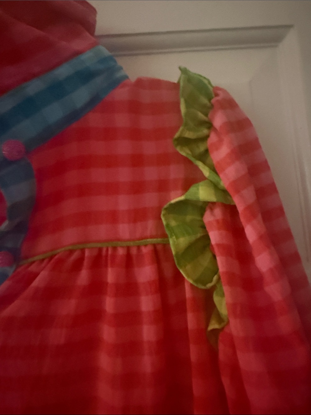 Pink Check Button-Front Top with Blue Trim- Karlie - Picture 4 of 4